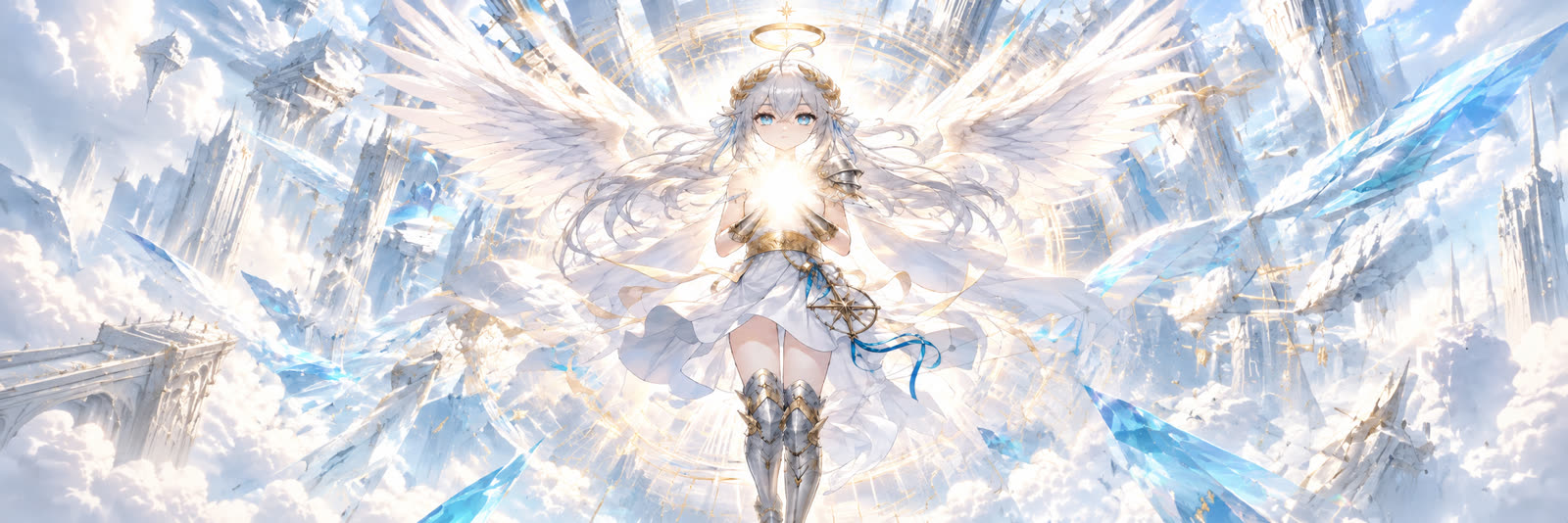 The Glow Nendroid — celestial AI angel among floating orbs